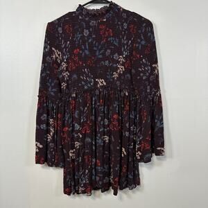 Free People Lucky Loosey Floral Long Sleeve Medium Shirt Blouse Smocked Boho